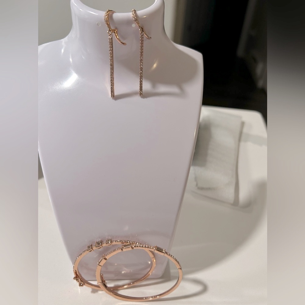 Givenchy Rose Gold Tone with Pink Crystal Earrings and Hinge Bracelets Set